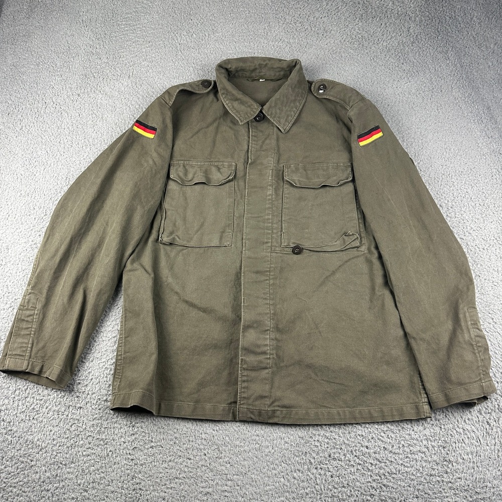 Vintage German Moleskin Army Jacket Adult Size 8 Olive Green Military 80s
